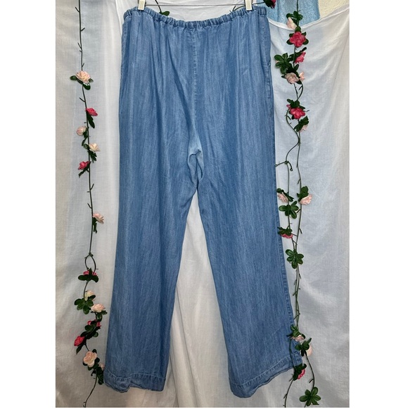 CATHERINE MALANDRINO Wide Leg Chambray Draw String Pants - Picture 3 of 5